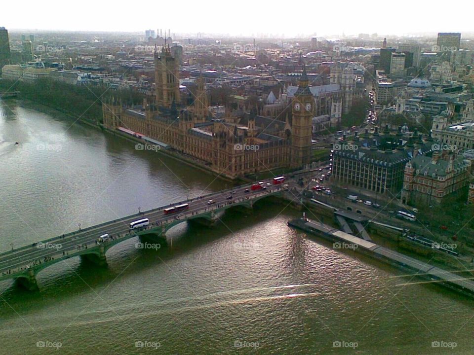 view of commuters over the bridge from London eye 