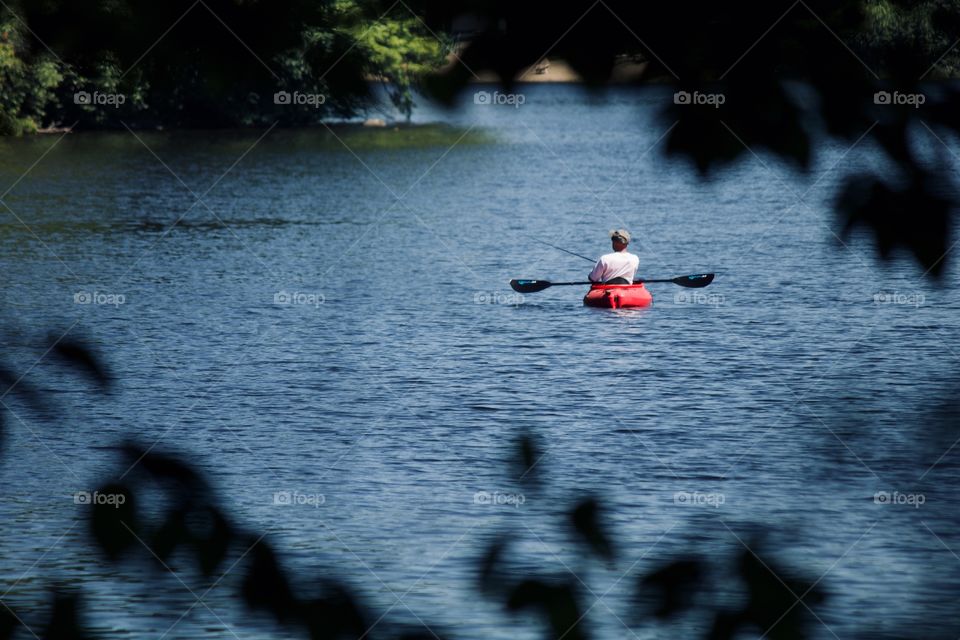 Fishing on a canoe 