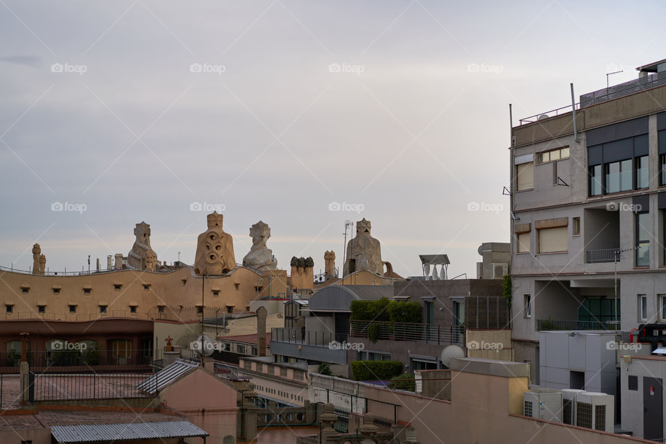 La Pedrera. Chimneys and lights.