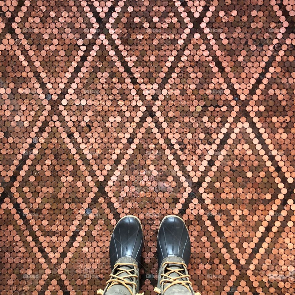 Penny floor with diamond pattern