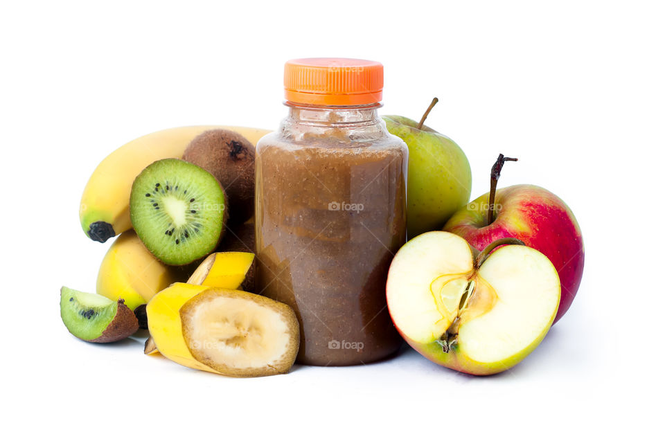 Delicious fruits smoothie in a jar