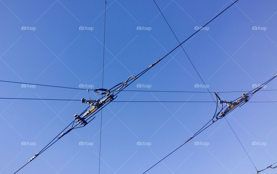 Tram wire. composition with tram wire on the blue sky