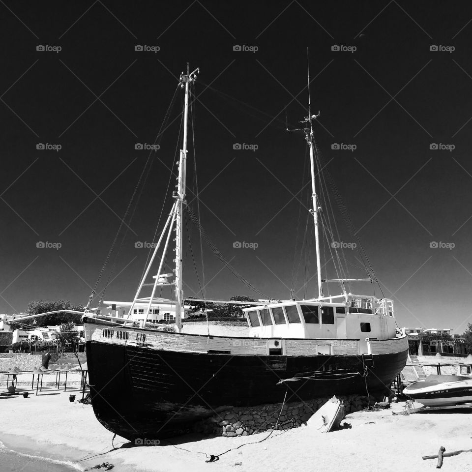 A Wrecked Fishermen ship on shore