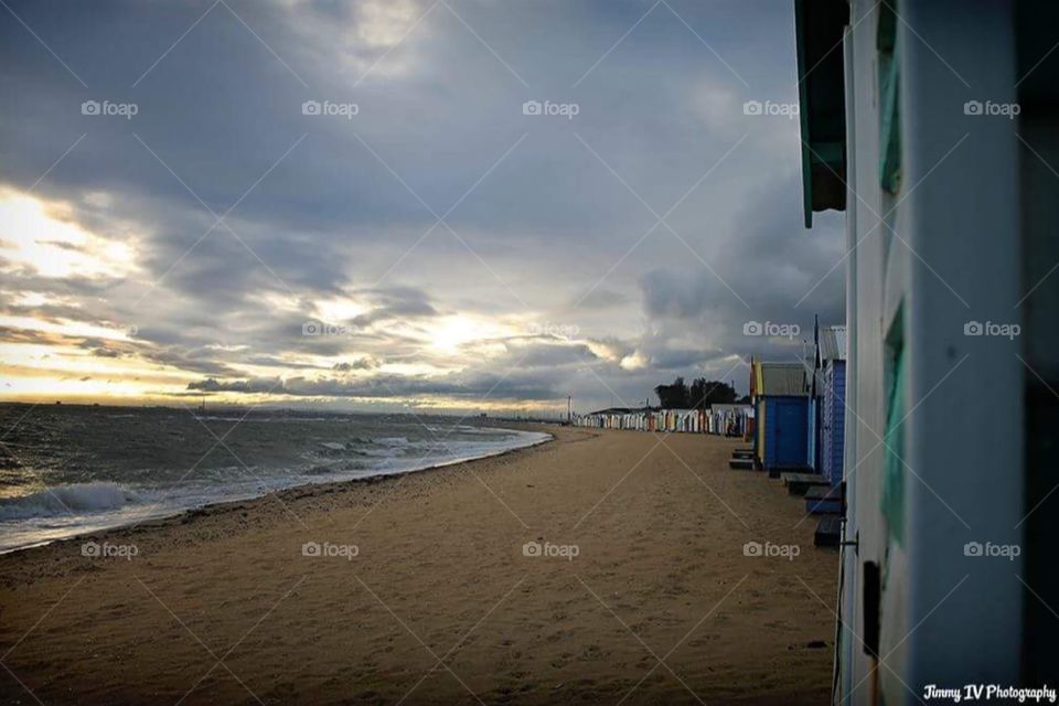 A cloudy day in Brighton beach. 