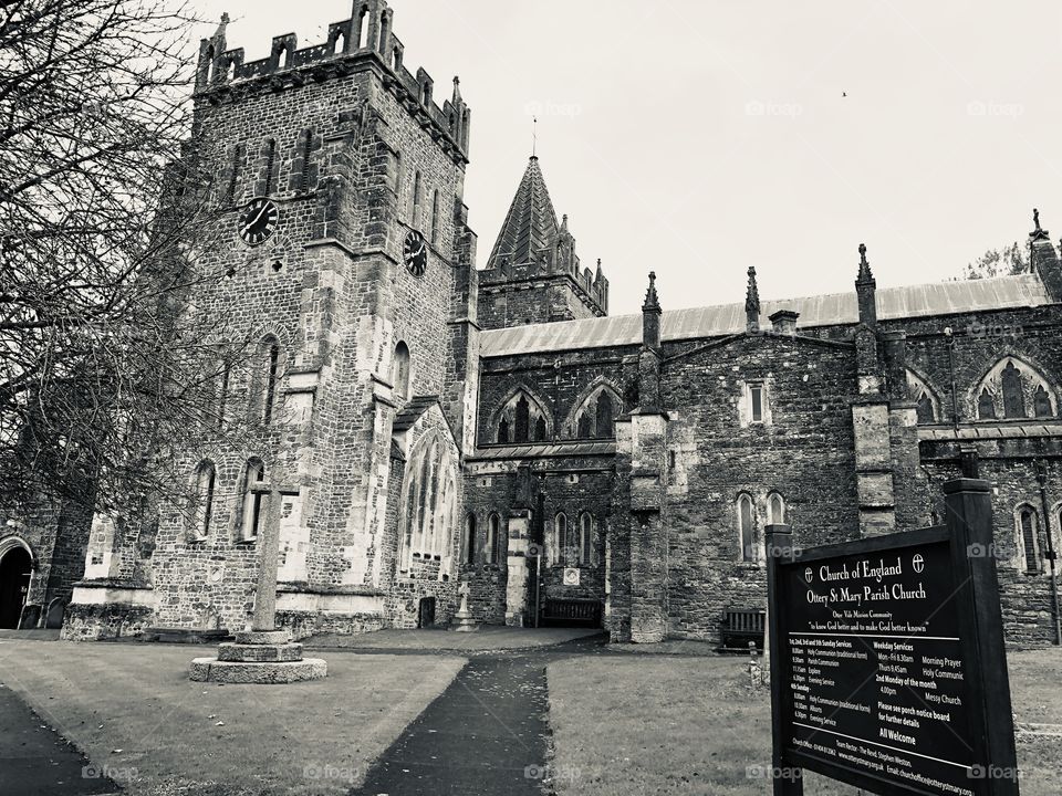 The black and white version of Ottery St Mary Parish Church in winter, could it look even more regal than the coloured version of the photo.