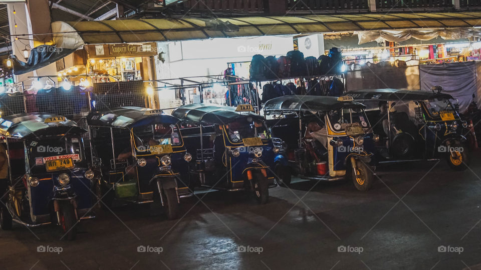 Row of tuktuks in Chiang Mai, Thailand 