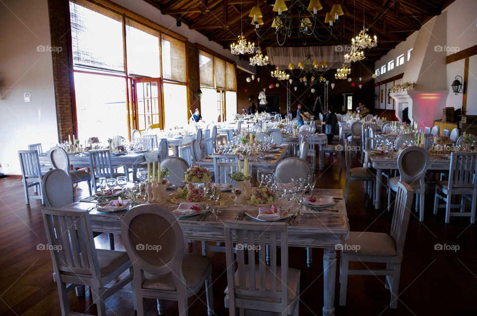 Dining table chair decorated restaurant
