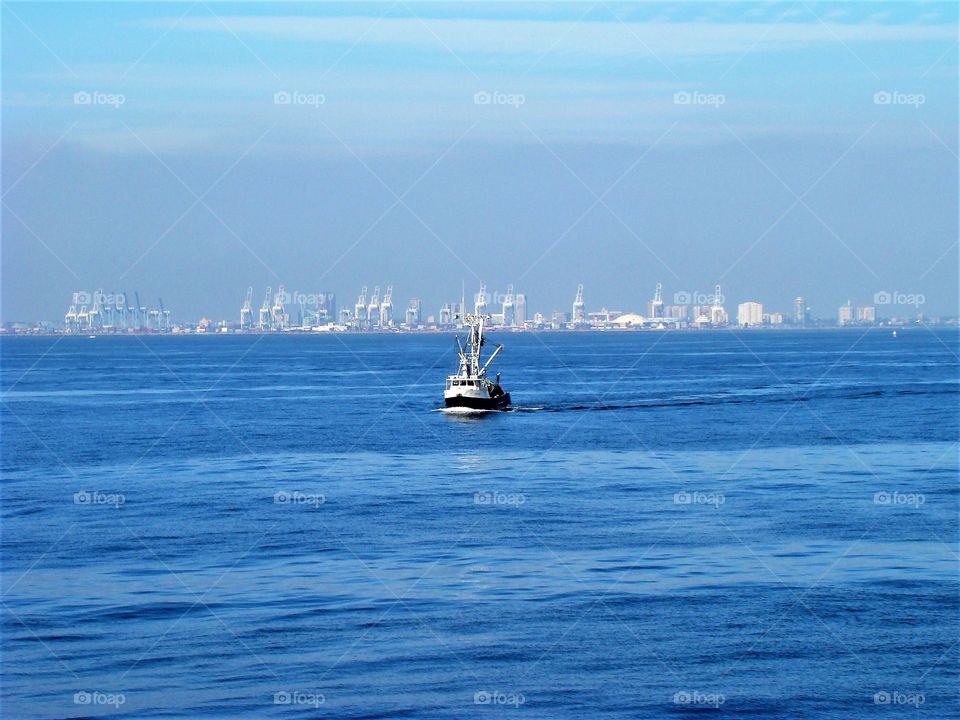 Fishing boat at sea near Long Beach, California