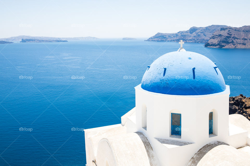 Minimal Church In Blue And White In Famous Greek Island Santorini In Cyclades