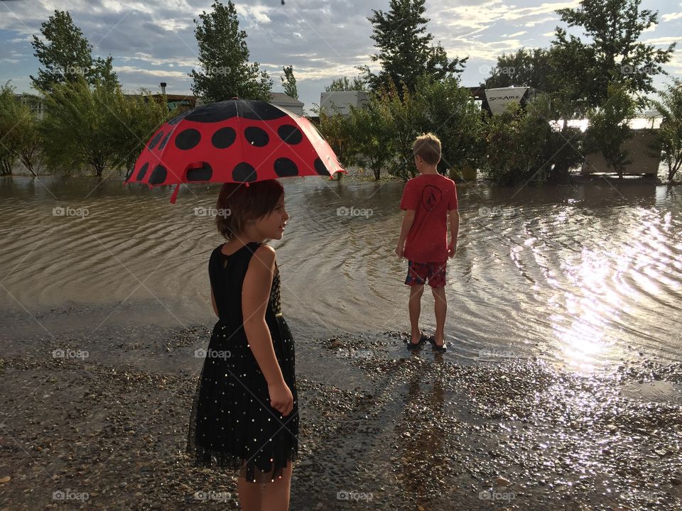 After a big storm the road was flooded at our campsite. 