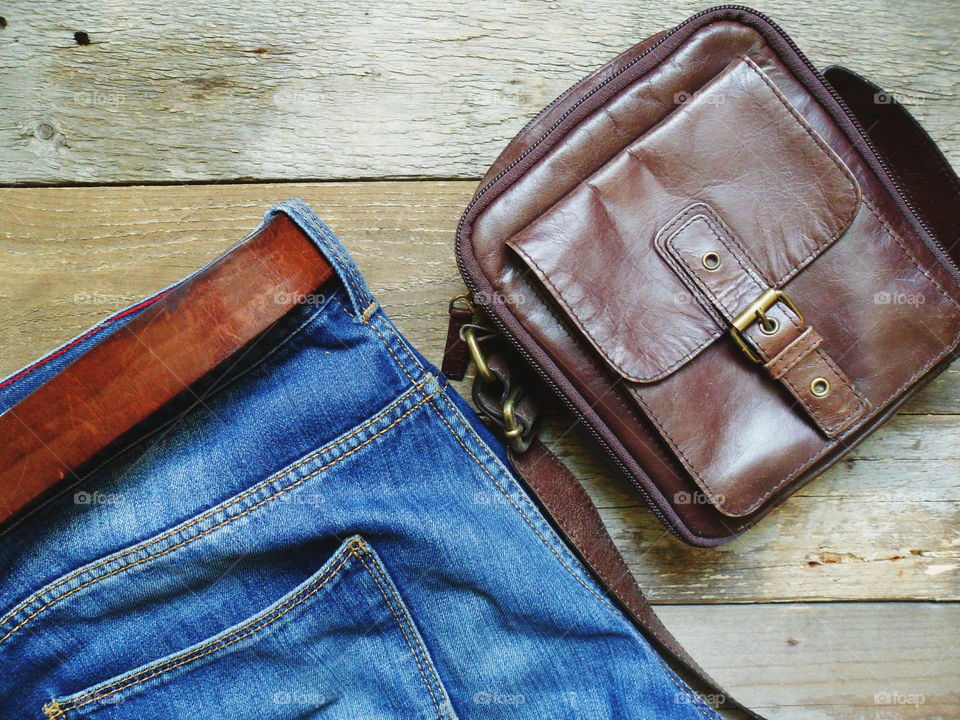 jeans and leather bag