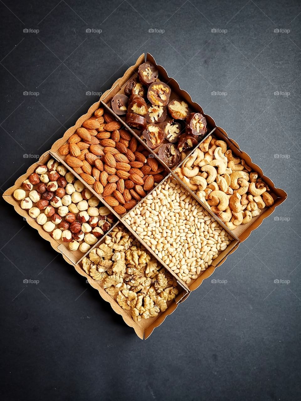 Box with different nuts