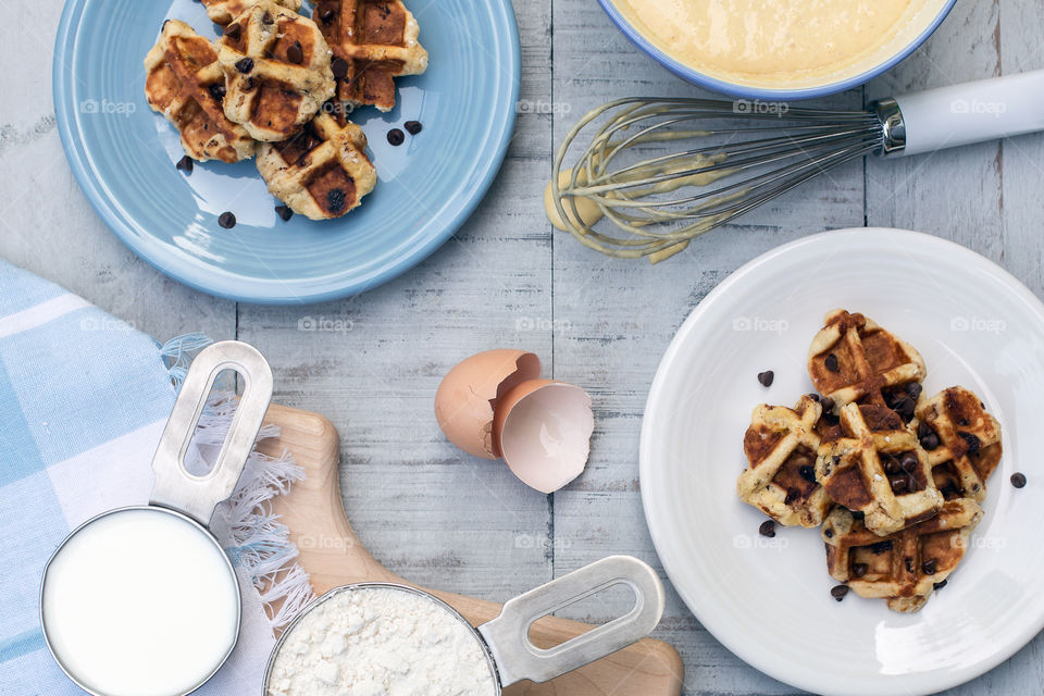 Breakfast Waffles Food Flat Lay