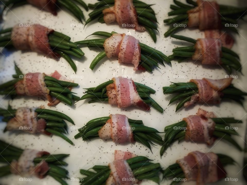 Bacon Wrapped Green Beans Ready for the Oven