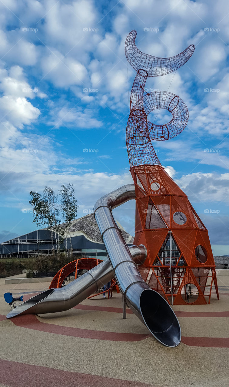 Slide, City of Culture, Santiago de Compostela, Galicia, Spain.