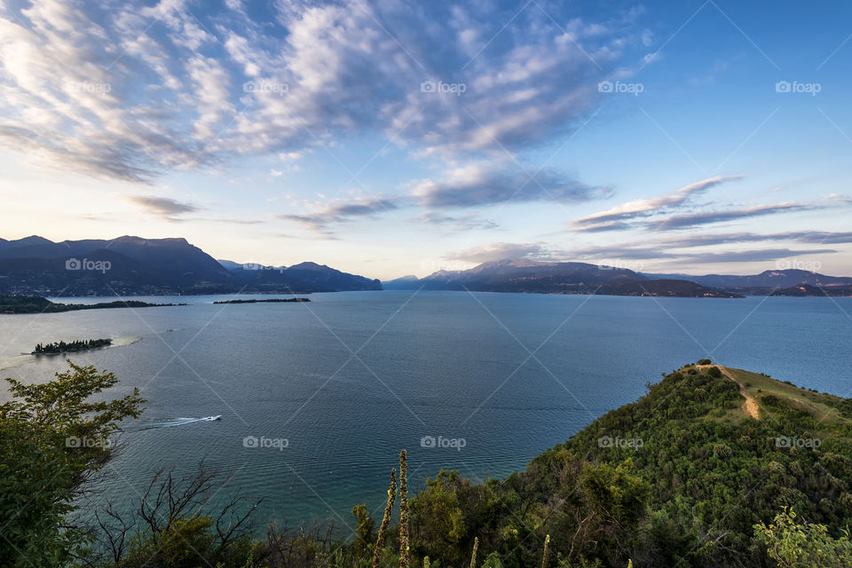 View from the ancient ruins of the "Rocca di Manerba", an ancient castle built in the 12th/13th centuries in the southwest part of lake Garda, north Italy.