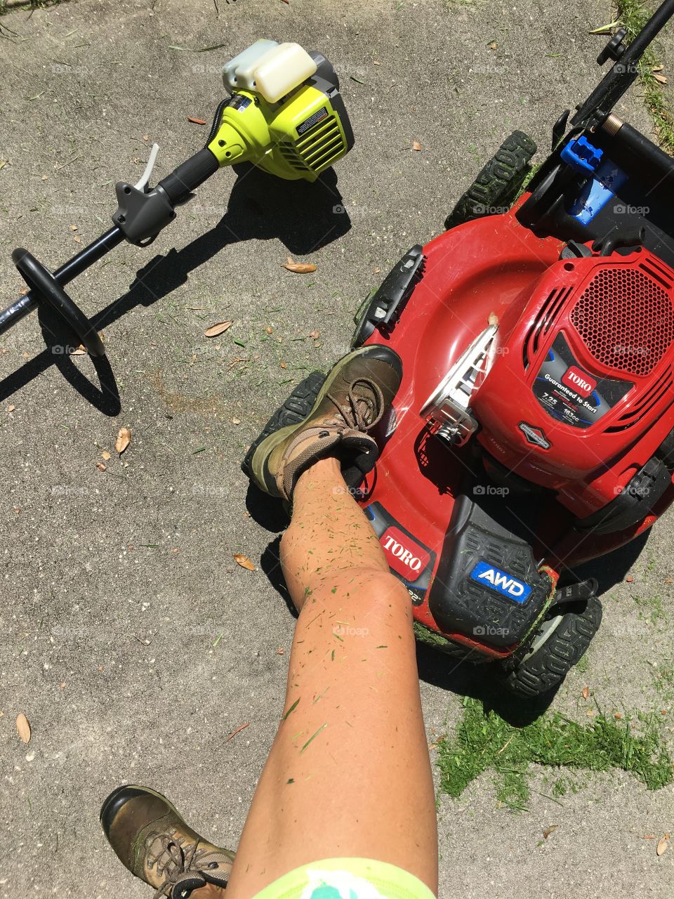 Working in the yard. 