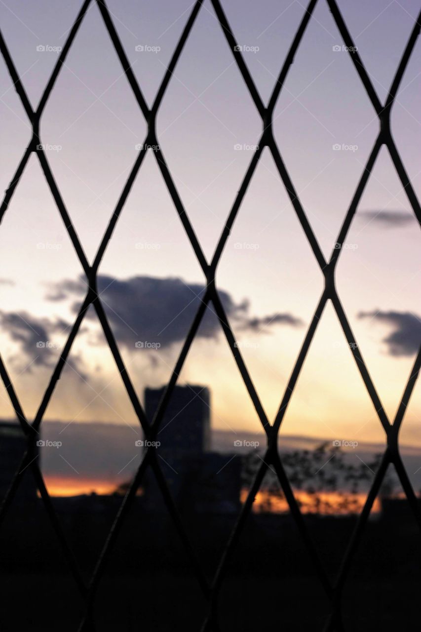 City view through the fence