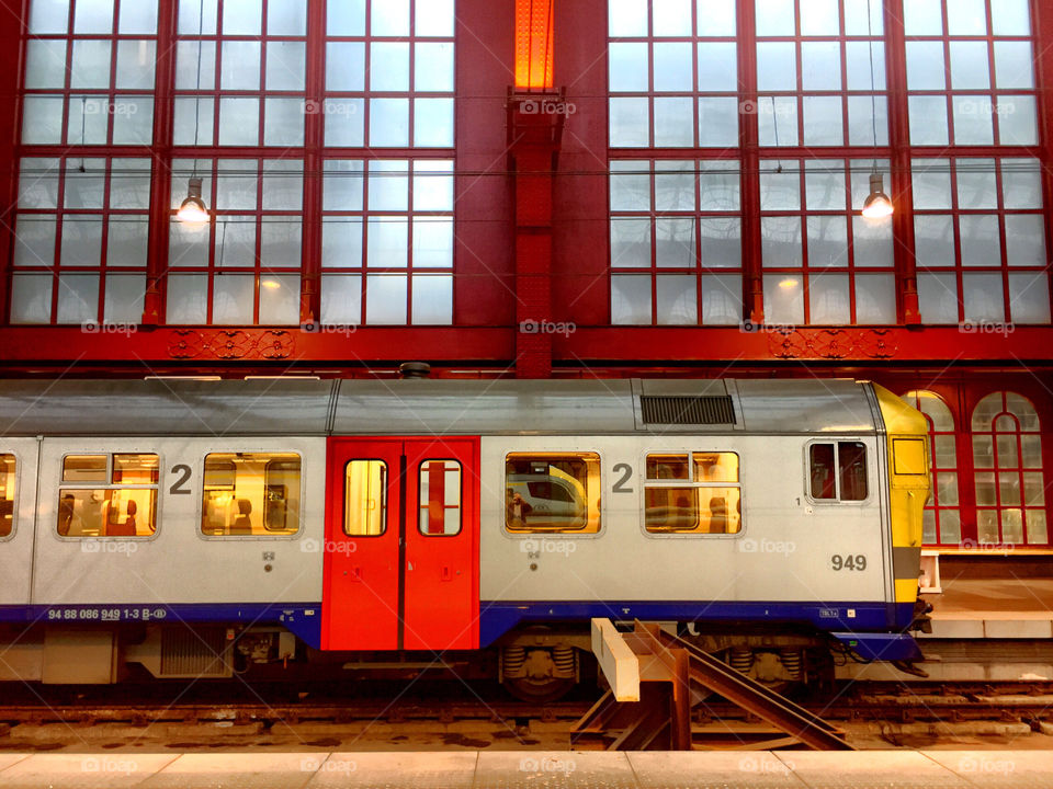 A train in Antwerp central railway station 