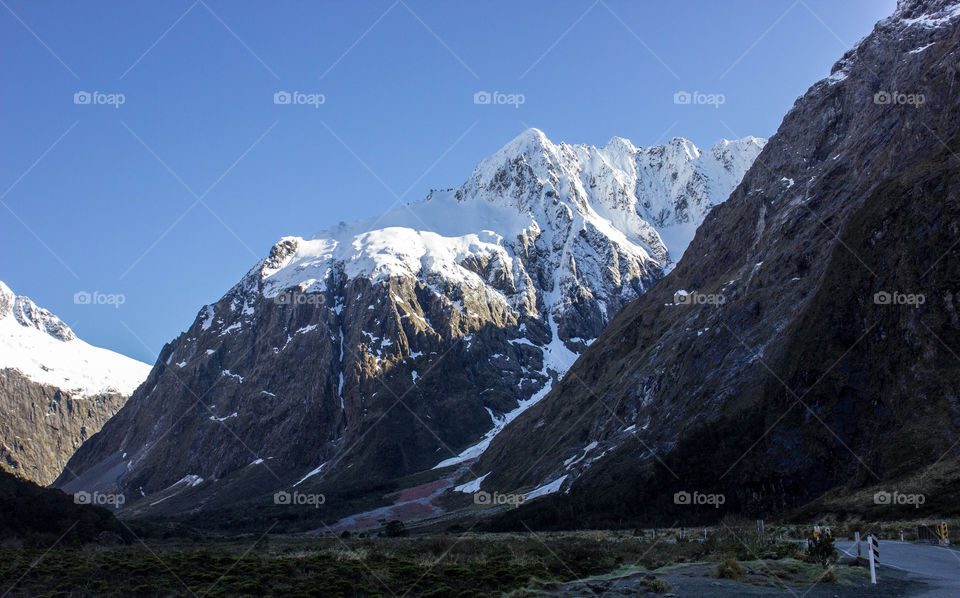 New Zealand - Mountain near Milford sound with snow