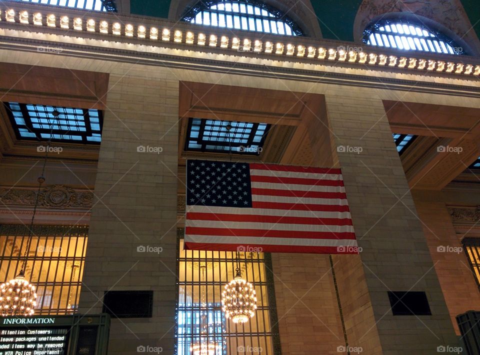Grand Central Station. American flag at Grand Central station