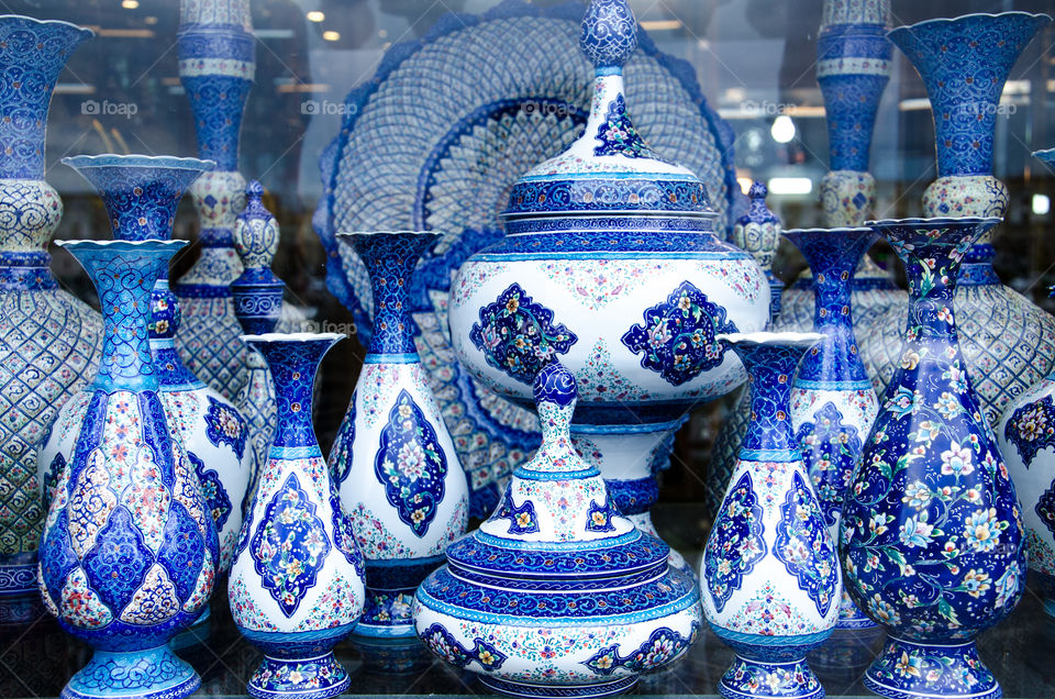Persian Blue ceramics in Isfahan Bazar