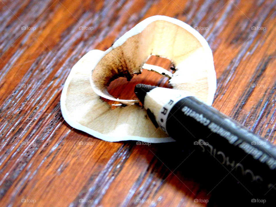 Macro shot of a pencil and shavings