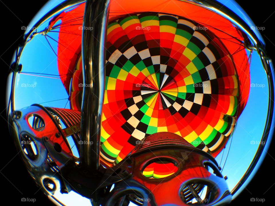 Colorful hot air ballon and it’s burners.