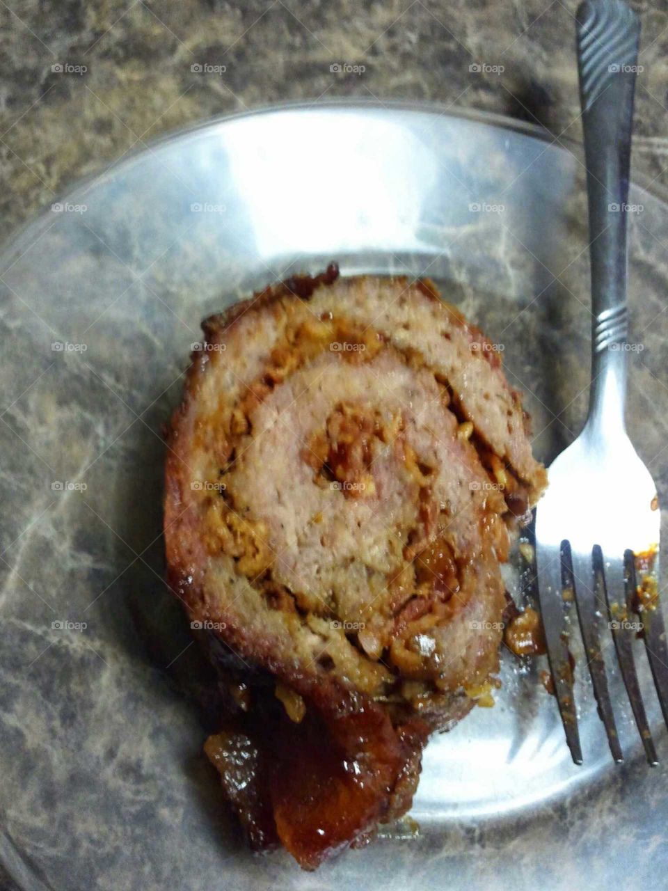 Savory meatloaf bacon roll
