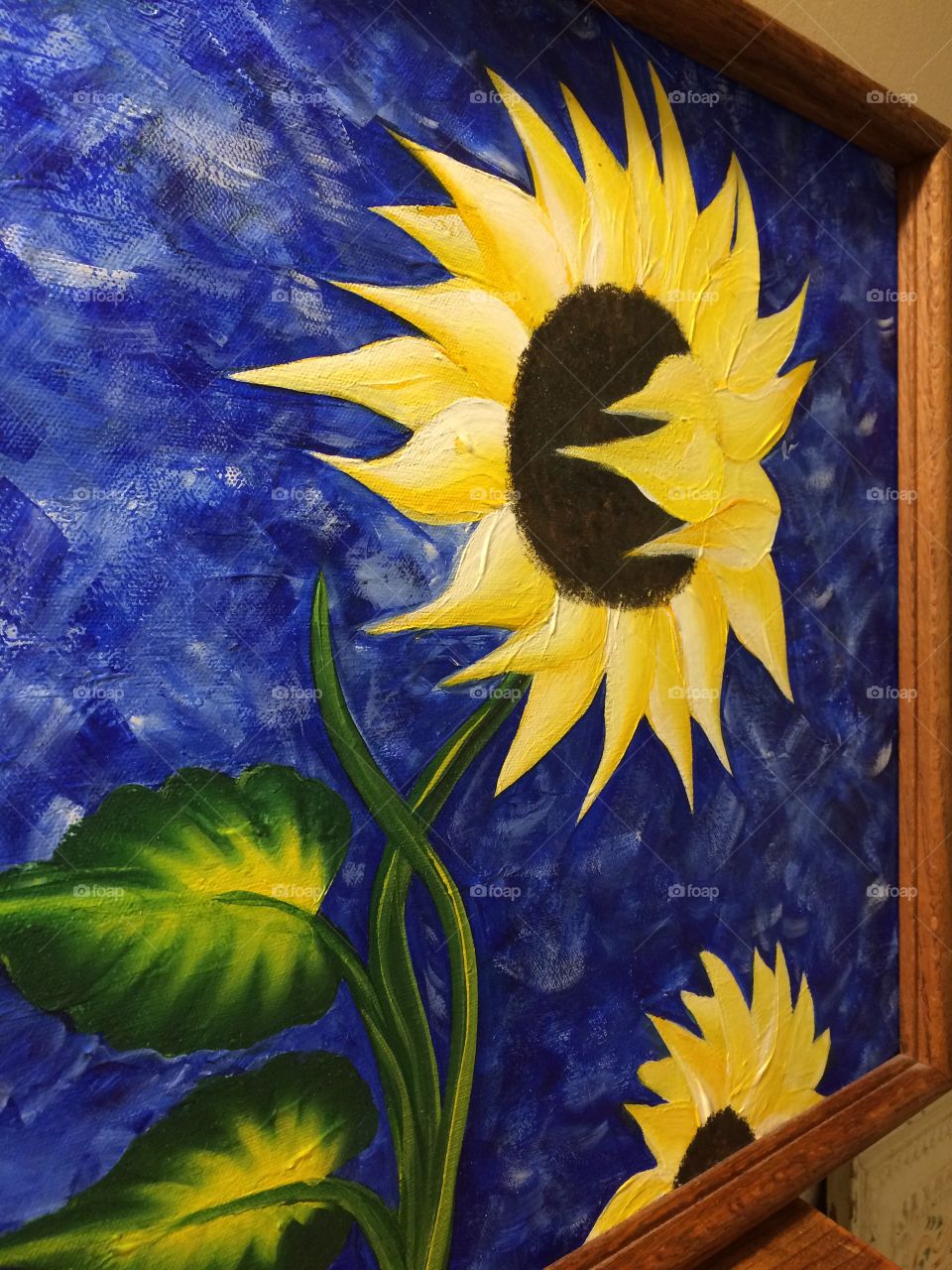 Painting of sunflowers in the wind 