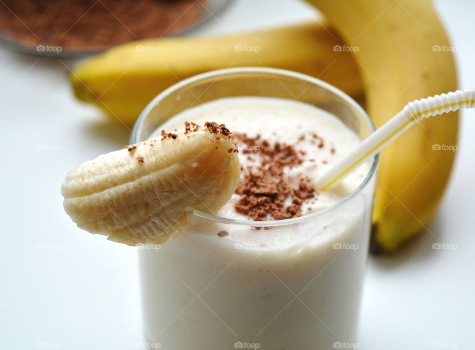 milk cocktail with banana and chocolate tasty food