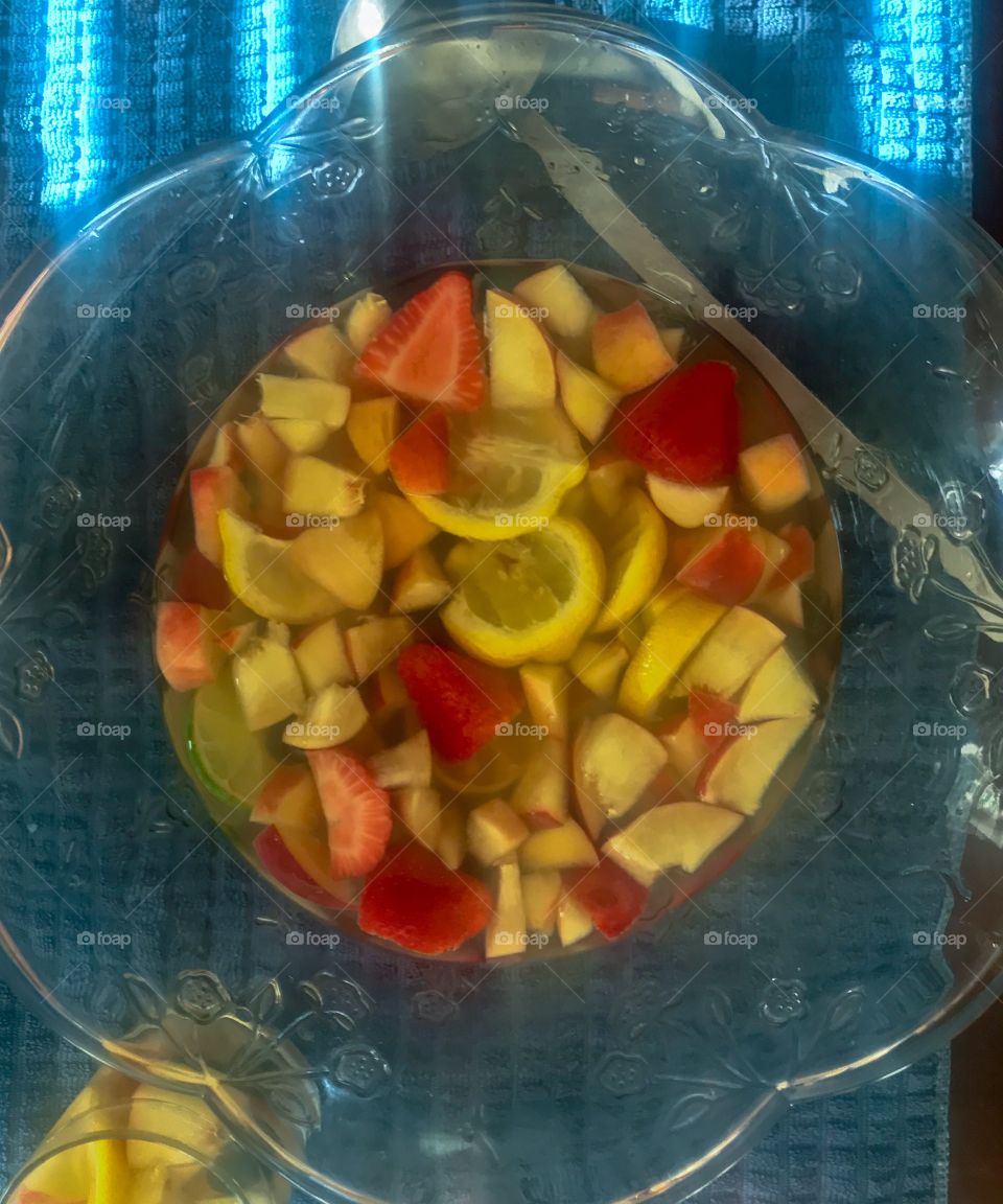 Background of fruity sangria in a bowl
