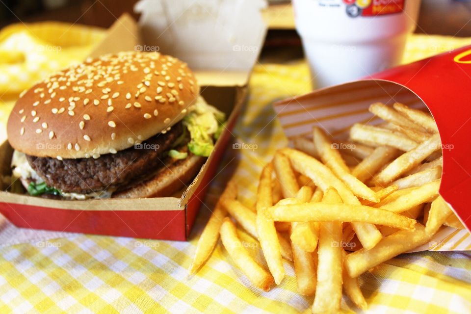 Closeup of big mac and fries