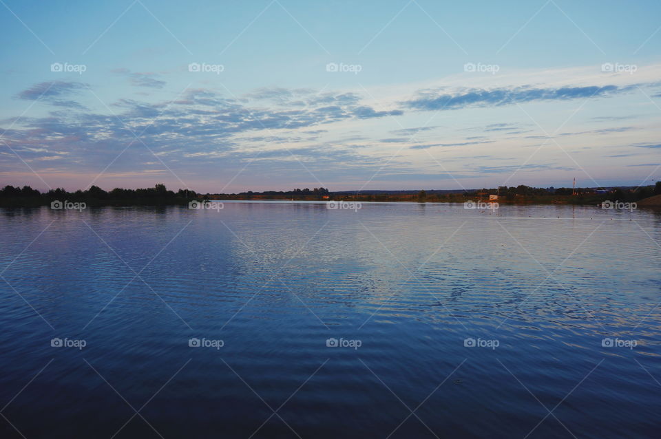 Lake landscape in sunset