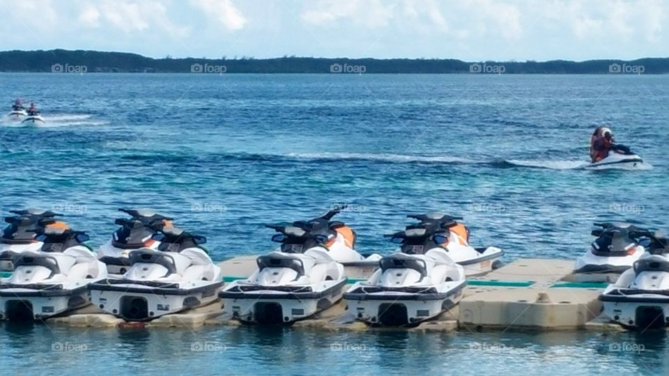 Jet skiers in action ..Coco cay Bahamas Royal Caribbeans Private island..