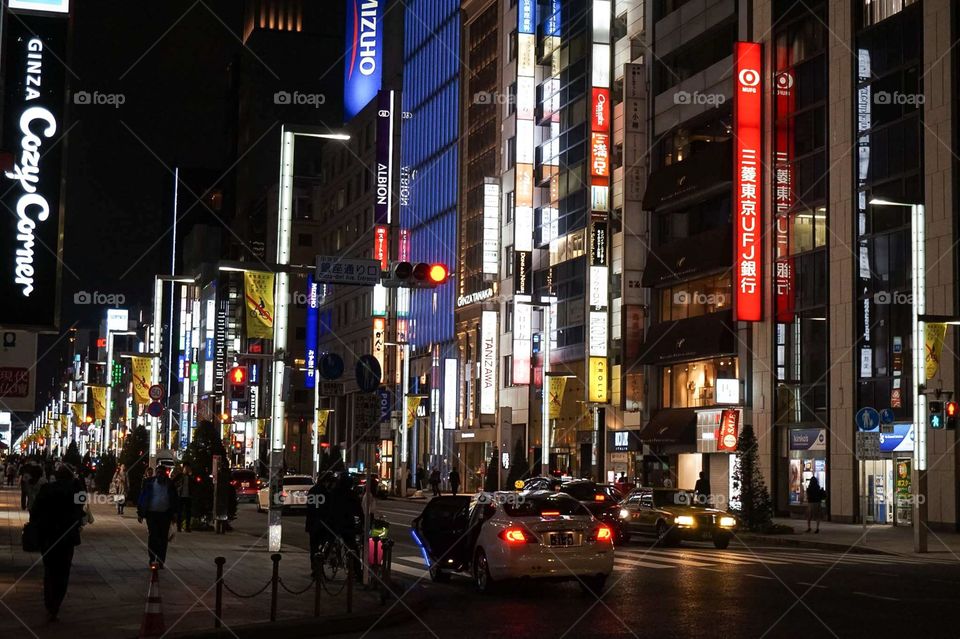 The modern lights of Ginza. This perhaps one of the most famous areas of Tokyo. Photo taken in Tokyo, Japan.