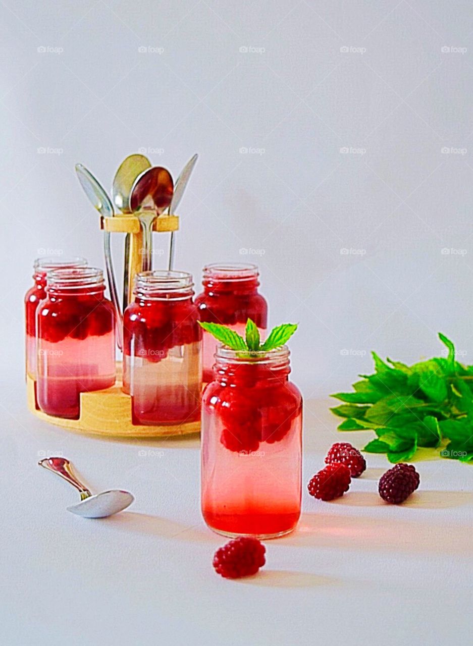 Homemade Raspberry and Rose jelly jars