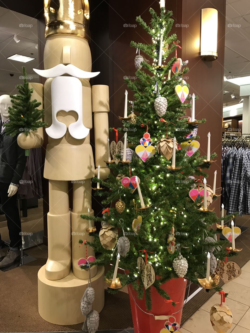 Christmas decorations, Christmas trees, at the mall, nutcracker 