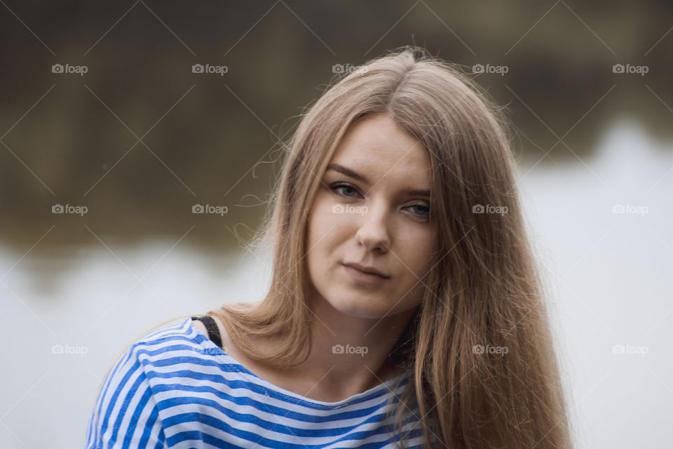 Girl, woman, people, blonde, blonde hair, striped shirt, short shorts, denim shorts, shore, lake, grass, reeds, old boat, feelings, emotions, tenderness, love, lifestyle, lifestyle, vacation