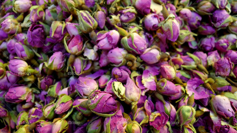 Dried rose buds for rose water or perfume, local market in Iran