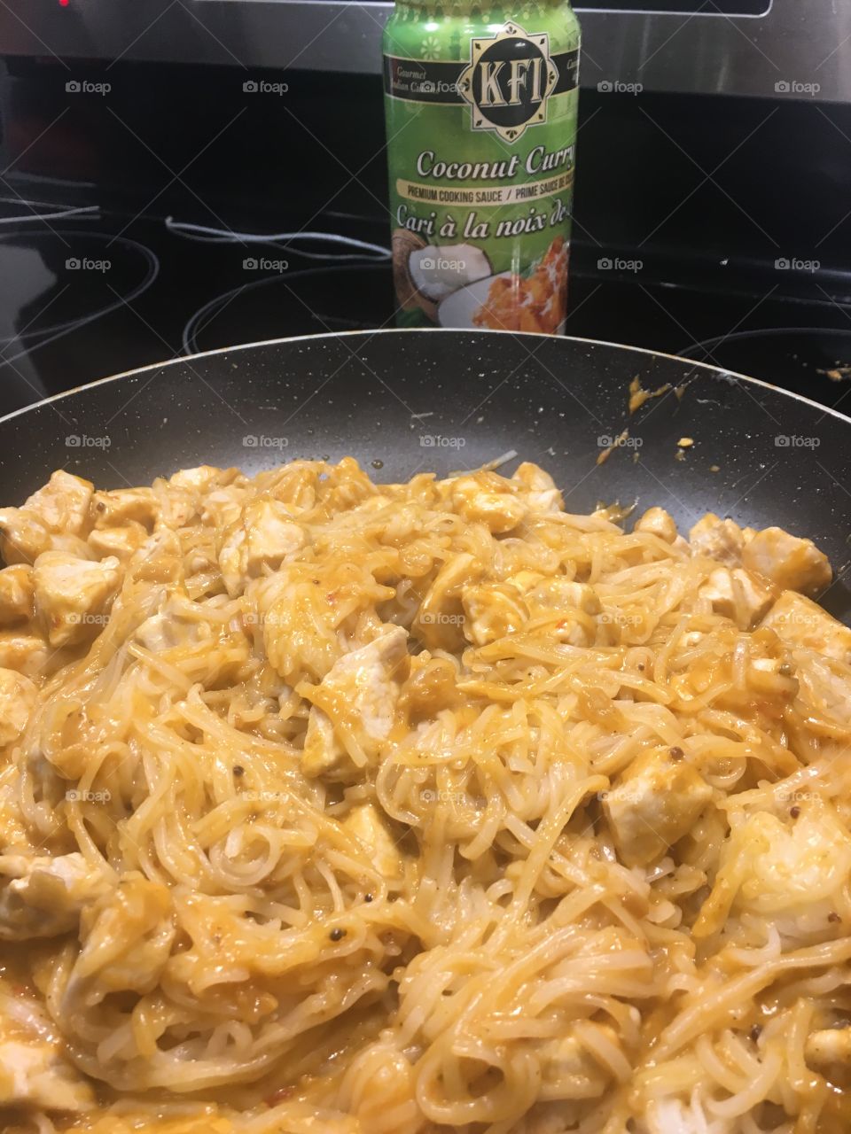 Coconut curry chicken with rice noodle