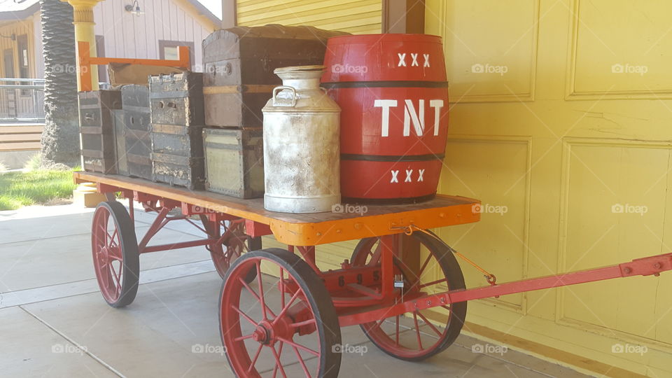 A display of old vintage trunks and containers at the train station museum in Niles Ca.