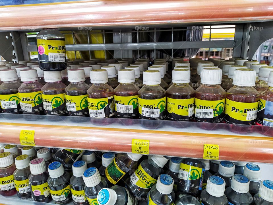 View of printer ink on a local department store shelf