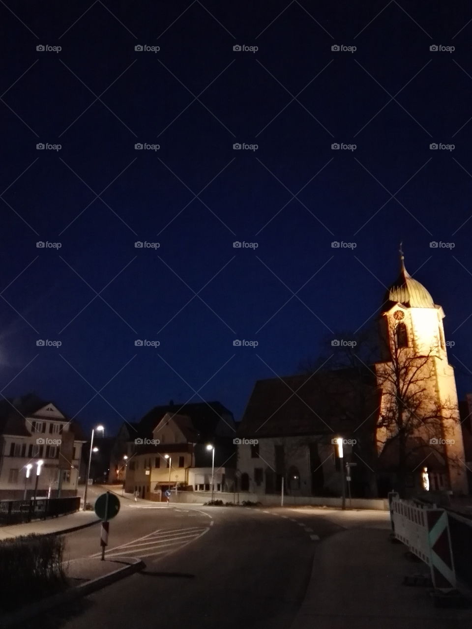 street in small town at night