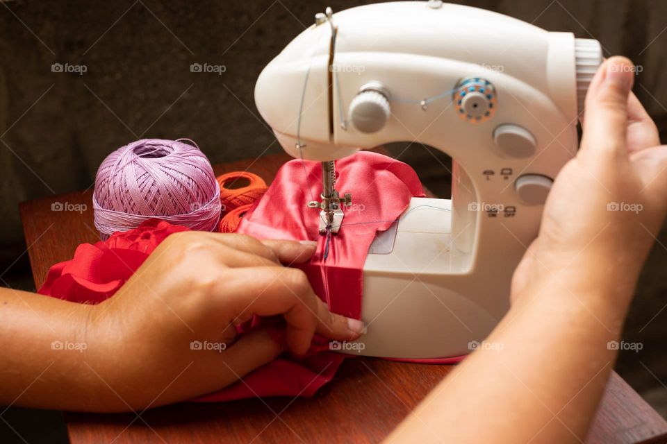 Working on fabric on a sewing machine