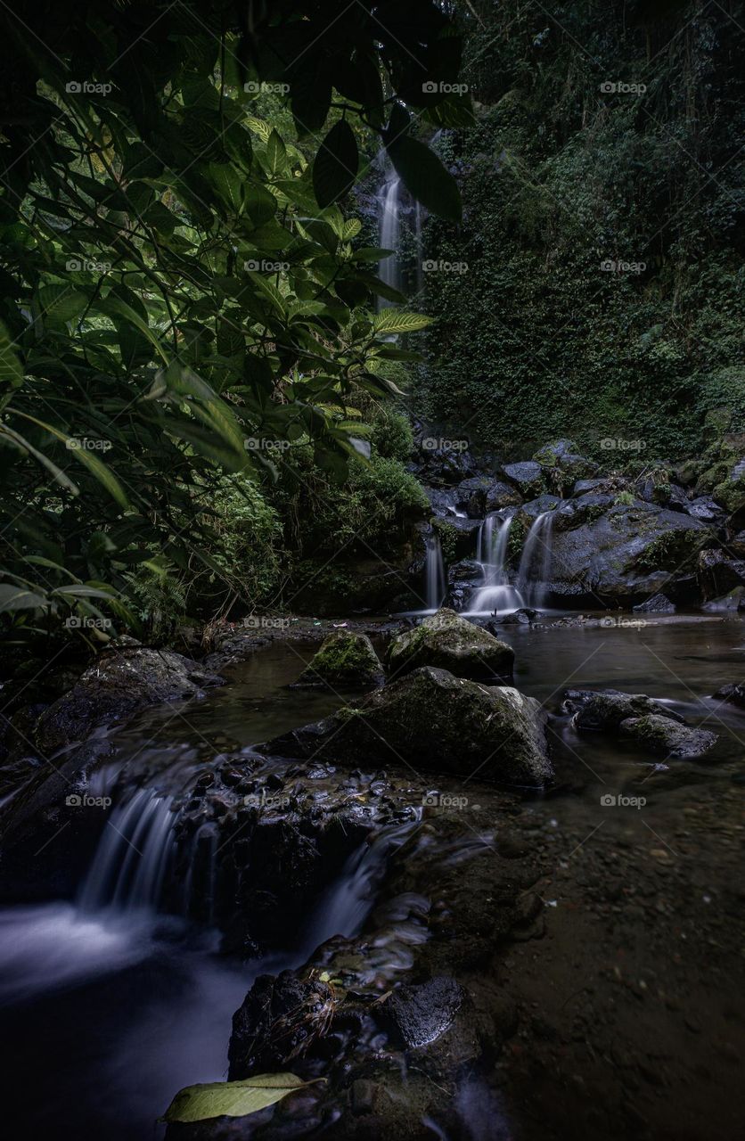 another view of the twin grenjengan waterfalls, magelang district, indonesia