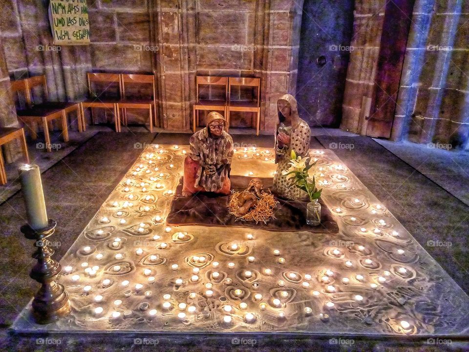 Christmas figures in candle light