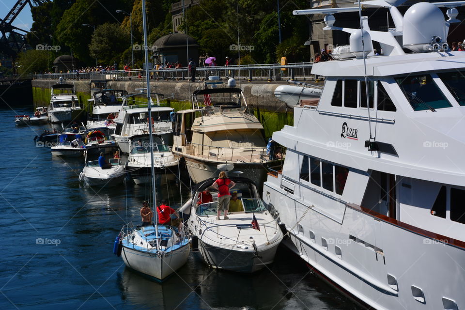 Boats passing through the Ballard locks