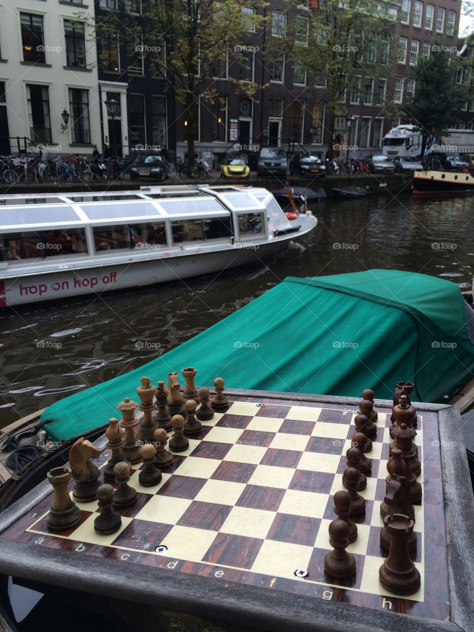 Chess board on Amsterdam canal 