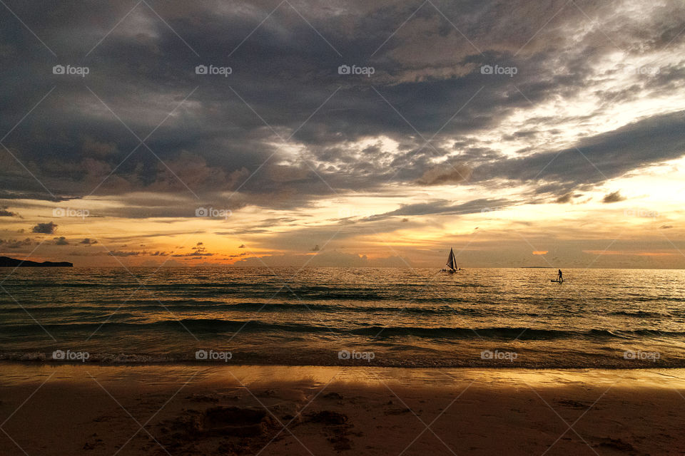 Dramatic sunset on the beach 